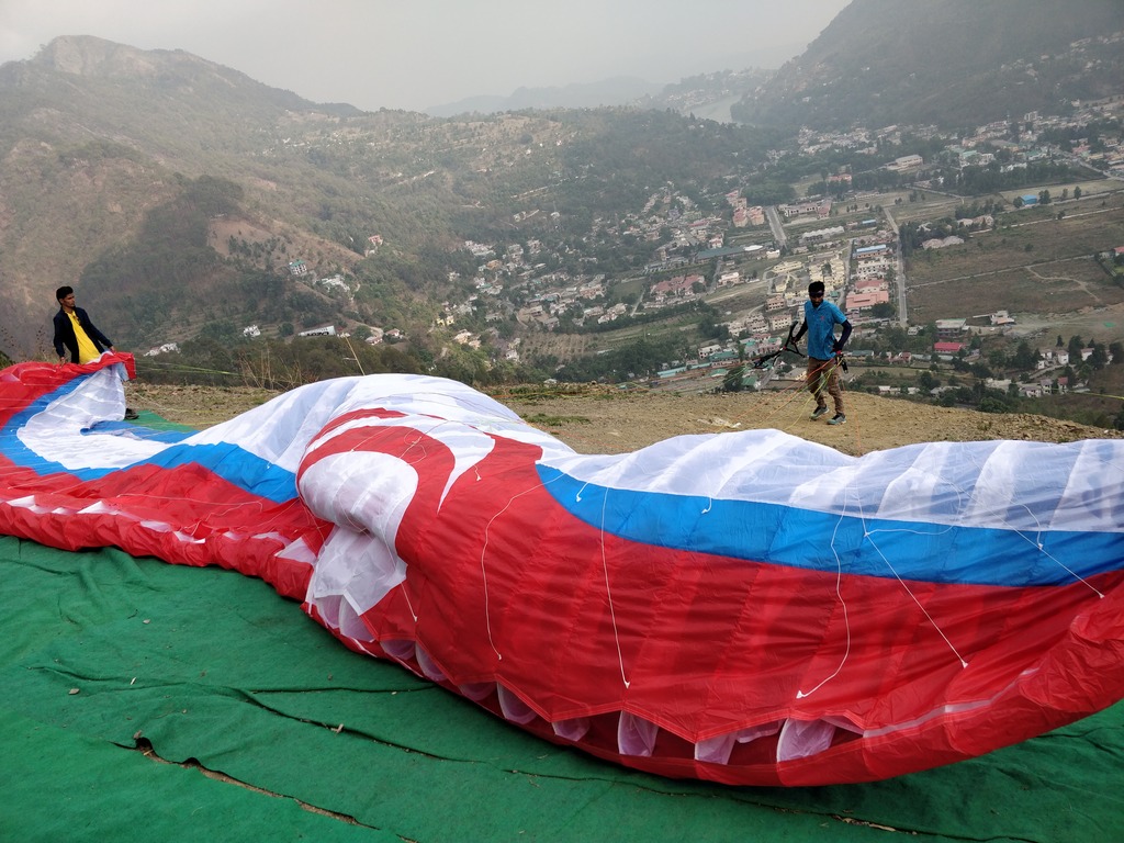paragliding in nainital setup view from top of mountain